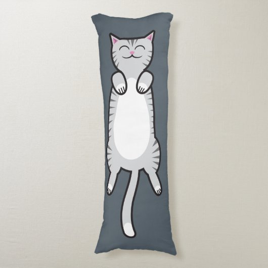 Belly Rub Cat - Gray Tabby Lichaamskussen (Voorkant Verticaal)