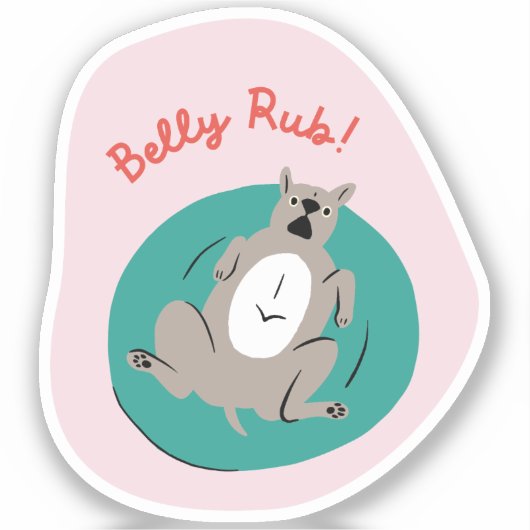 "Belly Rub" Grappige hond geïllustreerd lichtroze Sticker (Voorkant)