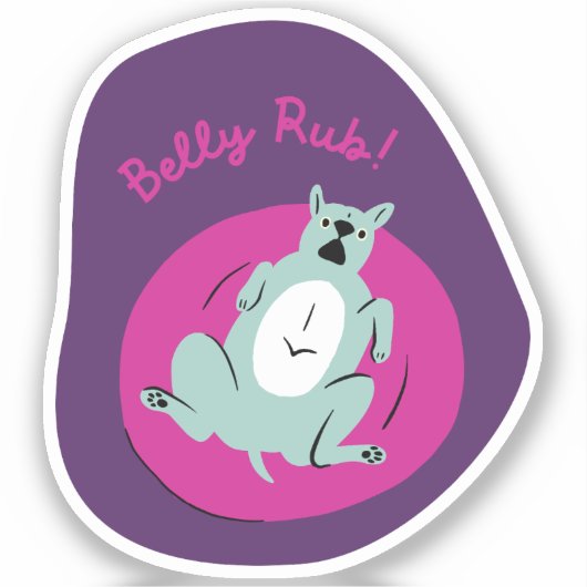 "Belly Rub" Grappige hond geïllustreerd paarse ret Sticker (Voorkant)
