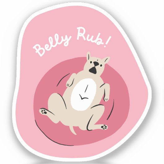 "Belly Rub" Grappige hond geïllustreerd roze retro Sticker (Voorkant)