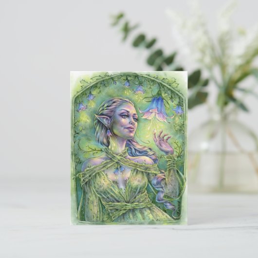 Bellz Briefkaart Fae Elf Green Forest Flower Fanta (Staand voorkant)