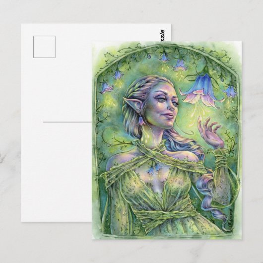 Bellz Briefkaart Fae Elf Green Forest Flower Fanta (Voorkant / Achterkant)