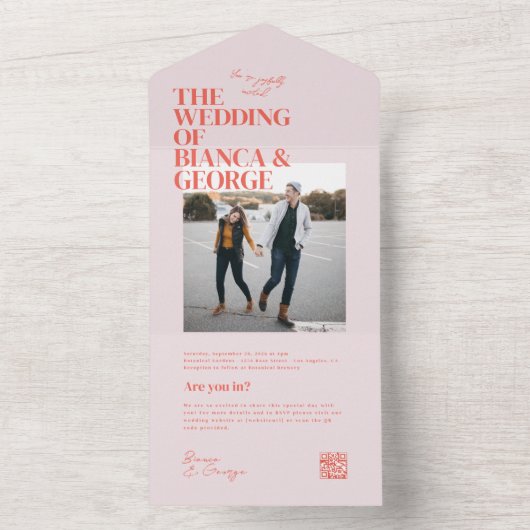 Belmont foto bruiloft all in one uitnodiging (Binnen)