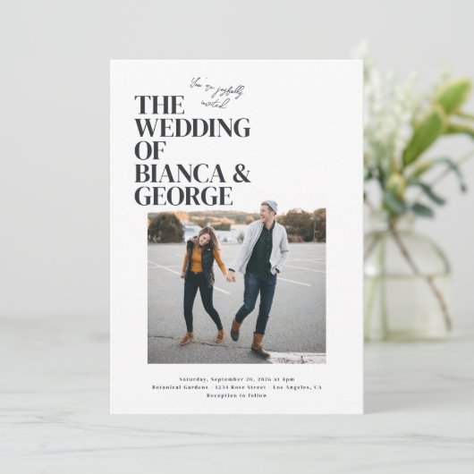 Belmont foto bruiloft kaart (Staand voorkant)