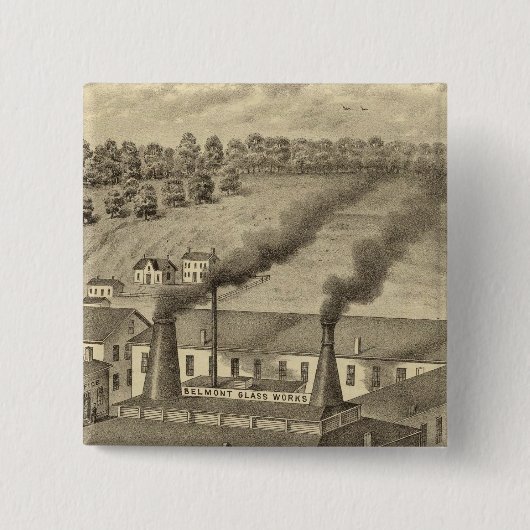 Belmont Glass Works, Bellaire, Ohio Vierkante Button 5,1 Cm (Voorkant)