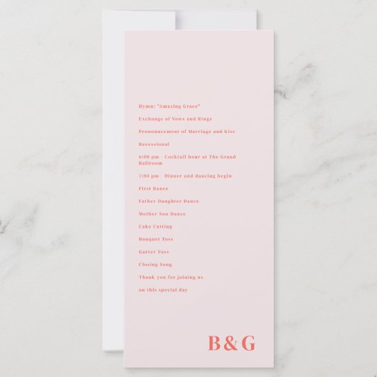 Belmont huwelijksceremonie programma (Achterkant)