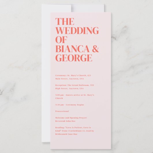 Belmont huwelijksceremonie programma (Voorkant)