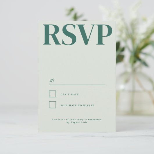 Belmont Typografie Bruiloft RSVP Kaartje (Staand voorkant)