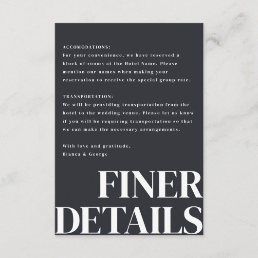 Belmont verticale bruiloft informatiekaartje (Voorkant)