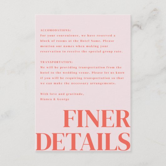 Belmont verticale bruiloft informatiekaartje (Voorkant)