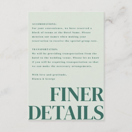 Belmont verticale bruiloft informatiekaartje (Voorkant)