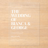 Belmont Verticale Typografie Wedding Acryl Uitnodigingen (Voorkant)