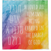Beloed zijn mensen - Hebrew Pirkei Avot regenboog Douchegordijn (Voorkant)
