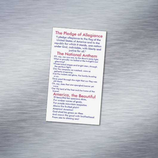 Belofte van trouw, volkslied en Amerika Magnetisch Visitekaartje (Voorbeeld)