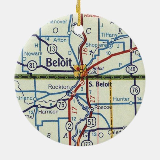 Beloit WI Map Keramisch Ornament (Achterkant)