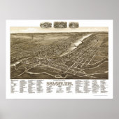 Beloit, WI Panorama Kaart - 1890 Poster (Voorkant)