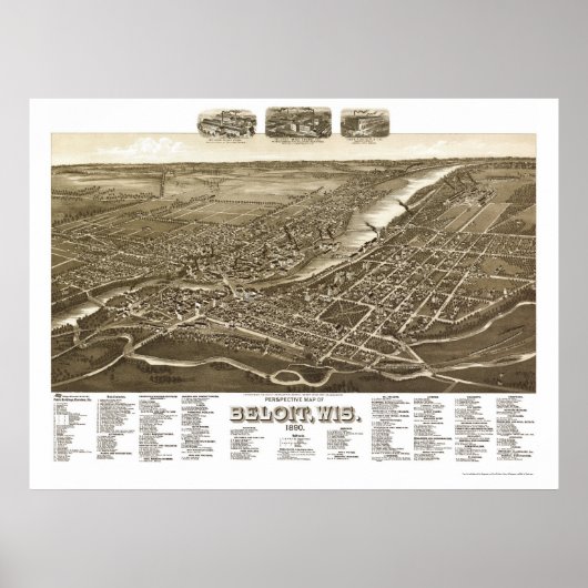 Beloit, WI Panorama Kaart - 1890 Poster (Voorkant)
