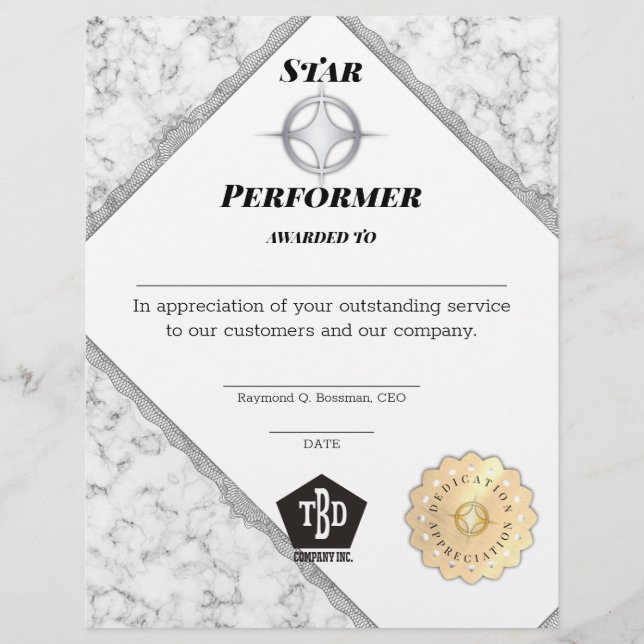 Beloning van topprestatie werknemer in marmer (Voorkant)