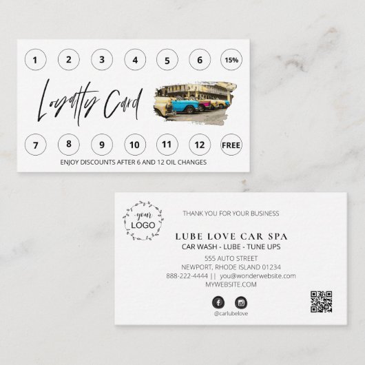 *~* Beloont QR Lube Car Wash - LOGO Auto Dank u Klantenkaartje (Voorkant / Achterkant)