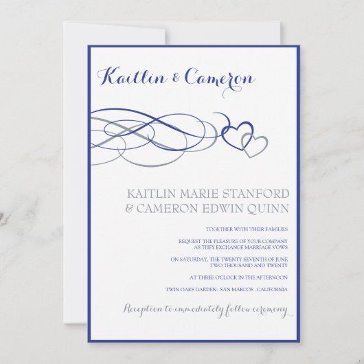 Belove (Horizon Blue & Silve) huwelijksuitnodiging Kaart (Voorkant)