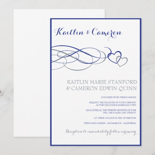 Belove (Horizon Blue & Silve) huwelijksuitnodiging Kaart (Voorkant / Achterkant)