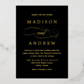Beloved Black and Gold Calligraphy Wedding Folie Uitnodiging (Voorkant)