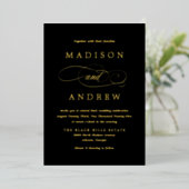 Beloved Black and Gold Calligraphy Wedding Folie Uitnodiging (Staand Voorkant)