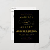 Beloved Black and Gold Wedding Folie Uitnodiging Briefkaart (Voorkant / Achterkant)