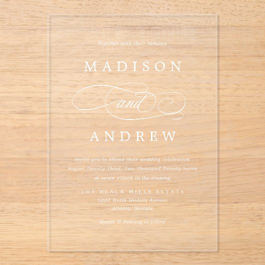 Beloved Calligraphy Wedding Acryl Uitnodigingen (Voorkant)