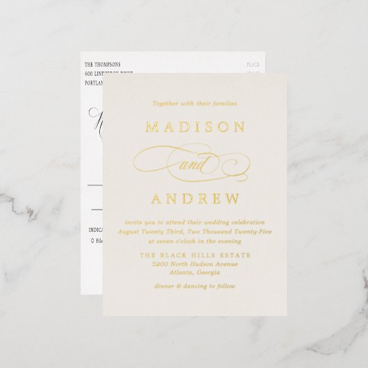 Beloved ivoor en Gold Wedding Folie Uitnodiging Briefkaart (Voorkant / Achterkant)