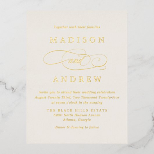 Beloved ivoor en Gold Wedding Folie Uitnodiging Briefkaart (Voorkant)