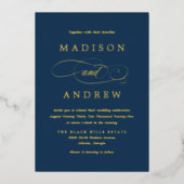 Beloved Navy and Gold Calligraphy Wedding Folie Uitnodiging (Voorkant)