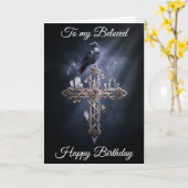 Beloved Personalized Gothic Cross Raven Birthday Kaart (Gele Bloem)