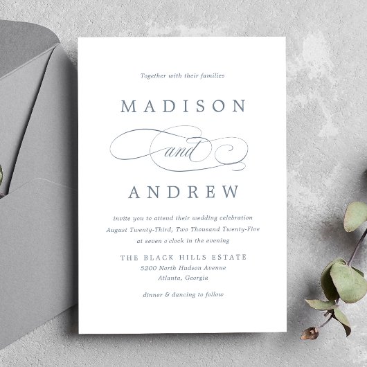 Beloved Slate Blue Calligraphy Wedding Kaart