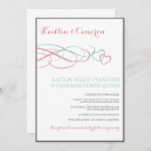 Beloved (Tiffany, Coral & Grey) Wedding Invites Kaart (Voorkant / Achterkant)