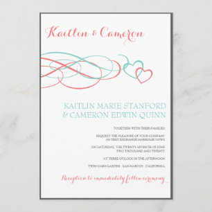 Beloved (Tiffany, Coral & Grey) Wedding Invites Kaart