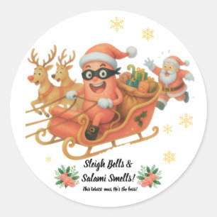 Bels sleigh & salami geuren! ronde sticker