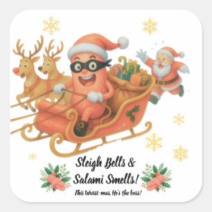 Bels sleigh & salami geuren! vierkante sticker