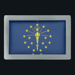 Belt gesp met vlag van de staat Indiana<br><div class="desc">Voeg een vleugje Indiana-trots toe aan je outfit met onze exclusieve riemgesp met de vlag van Indiana! Gemaakt met nauwgezette aandacht voor detail, deze riemgesp is meer dan alleen een functioneel accessoire; het is een viering van het erfgoed en de culturele trots van Indiana. Het elegante ontwerp toont trots de...</div>