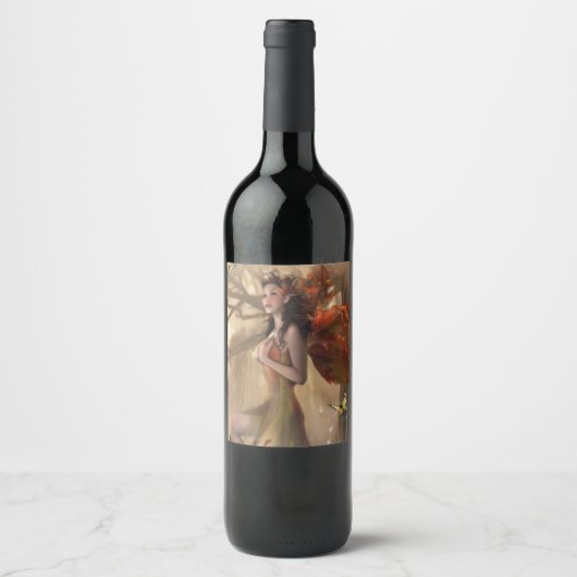 Beltaanfee met vlinders wijn etiket (Voorkant)