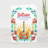 Beltane Blessings Colorful Floral Fire & Maypole Kaart (Voorkant)