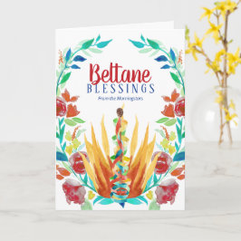 Beltane Blessings Colorful Floral Fire & Maypole Kaart