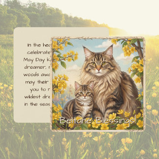 Beltane Blessings May Day Kitten Folklore Flat Feestdagenkaart
