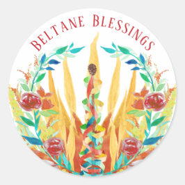 Beltane Fire Maypole & Summer Flowers Ronde Sticker