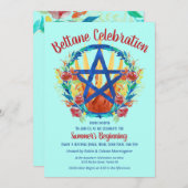 Beltane Fire Pentacle Summer Floral Sabbat Party Kaart (Voorkant / Achterkant)
