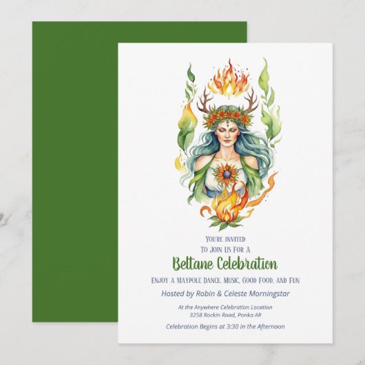 Beltane Fire Summer Goddess Floral Sabbat Party Kaart (Voorkant / Achterkant)