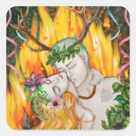 Beltane God & Godin Wiccan Sabbat Vierkante Sticker