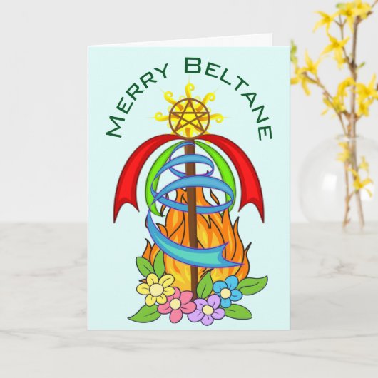 Beltane Mayday Maypole Wiccan Sabbat Holiday Kaart (Gele Bloem)