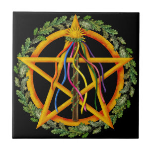 Beltane Maypole & Oak Leaves   Wiccan Altar Tegel Tegeltje