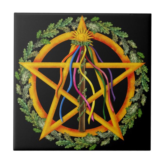 Beltane Maypole & Oak Leaves | Wiccan Altar Tegel Tegeltje (Voorkant)